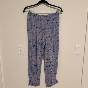 Maelu Blue Floral Hand Block Print Cotton Pleated Trousers Small